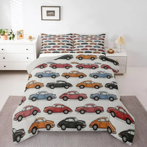 Vista 22 de Feelyou Juego de edredón de coche de carreras, tamaño individual, juego de ropa de cama de coche deportivo de velocidad para niños y niñas, edredón
