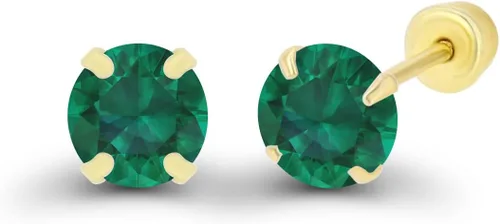 Vista 2 de Aretes de tuerca de oro macizo de 14 quilates, hipoalergénicos, de 0.118 in, con piedra natal redonda