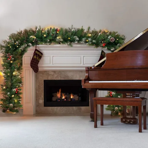 Vista 5 de ANOTHERME Guirnalda de Navidad artificial preiluminada de 9 pies, decoración de Navidad para interiores y exteriores, guirnalda con temporizador que