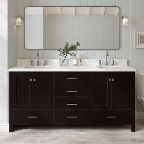 Vista 79 de ARIEL Cambridge tocador de baño con fregadero, madera maciza, encimera y protector contra salpicaduras de cuarzo blanco puro de 1.5 pulgadas