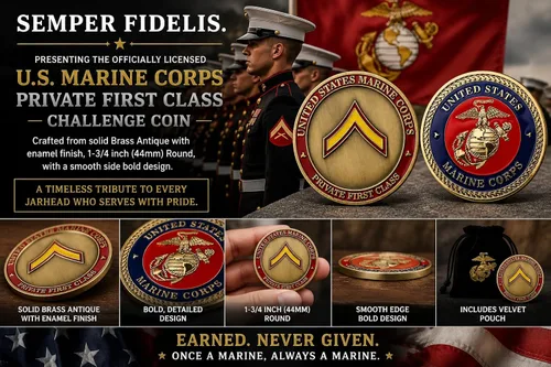 Vista 3 de Moneda de desafío de primera clase privada del Cuerpo de Marines de los Estados Unidos
