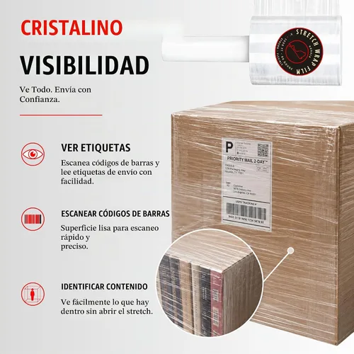 Vista 4 de Película elástica/envoltura resistente de calibre 67 de 5 pulgadas x 1000 pies, película elástica 500% con mango fácil de usar, envoltura