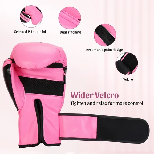 Vista 3 de Guantes de entrenamiento de boxeo Guantes para saco de boxeo para mujeres y adultos, Guantes profesionales a prueba de golpes para entrenamiento