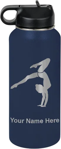 Vista 56 de LaserGram Botella de agua personalizada, soporte de mano de gimnasta, acero inoxidable de doble pared aislada al vacío con popote superior, regalo