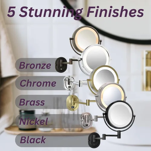 Vista 8 de JERDON Espejo de maquillaje montado en la pared con aumento 5X - Espejo de maquillaje negro con luces LED - Cable directo - Modelo HL65BKD