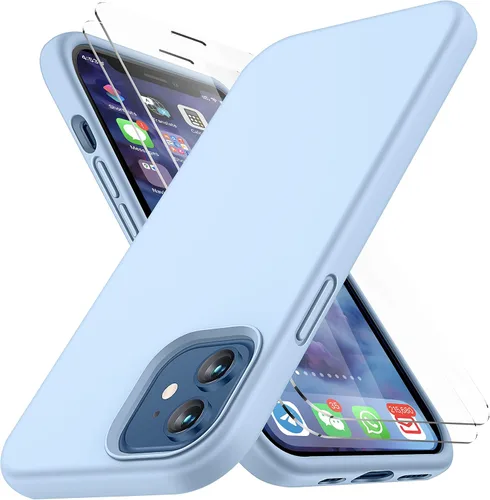 Vista 24 de CellEver Funda de silicona resistente para iPhone 12 y 12 Pro, dos protectores de pantalla de vidrio inastillables, protección militar contra Negro
