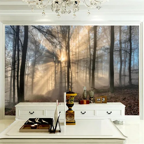 Vista 6 de Murales de pared 3D de bosque de invierno, ramas de árbol, papel tapiz autoadhesivo extraíble para sala de estar, dormitorio, decoración de pared