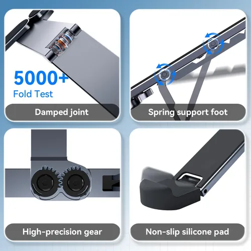 Vista 5 de Soporte portátil para laptop, elevador plegable para computadora portátil, soporte ergonómico ajustable de 6 niveles, soporte de computadora de Gris