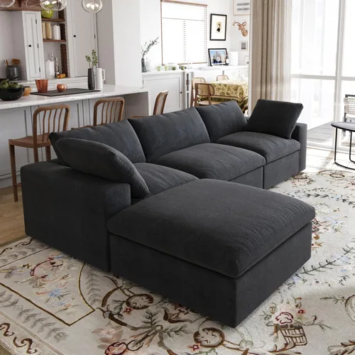 Vista 29 de Sofá modular Cloud de 79 pulgadas, sofá biplaza modular convertible con otomana de almacenamiento, sofá de tela de lino y algodón para sala