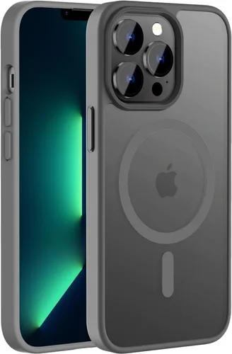 Vista 27 de Hualele - Funda magnética para iPhone 13 Pro, compatible con MagSafe, grado militar, a prueba de caídas, translúcida mate, parte trasera dura, borde