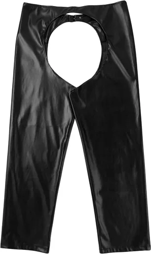 Vista 4 de JanJean Disfraz de vaquero del salvaje oeste para hombre adulto, pantalones sueltos de cuero para motocicleta