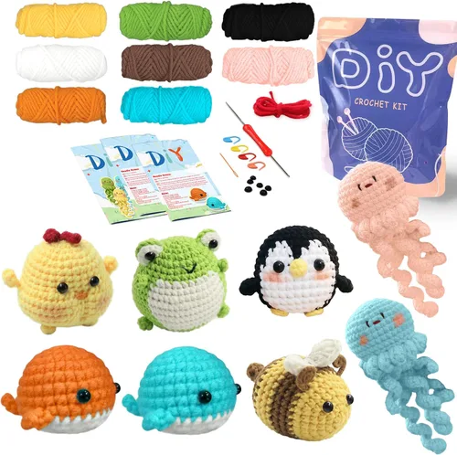 Vista 11 de YAMAXIN Kit de Ganchillo para Principiantes Adultos – 4PCS Kit de Inicio de Amigurumi de Animales de Ganchillo con Hilo, Ganchos, Herramientas