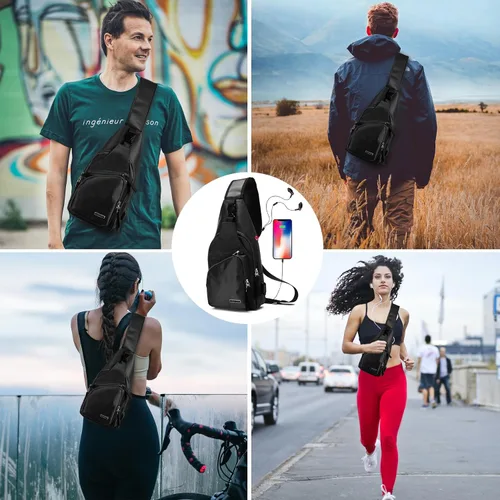 Vista 2 de Seoky Rop Bolso bandolera para hombre con puerto de carga USB