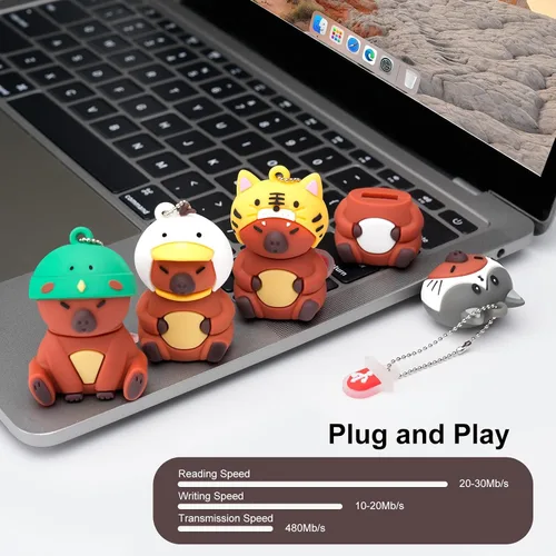 Vista 4 de Memoria USB Stick 4pcs 16GB Cute Flash Drive Capybara Animal Memory Stick Novedad Flash Drive Pendrive Thumb Drive Regalo para estudiantes y niños