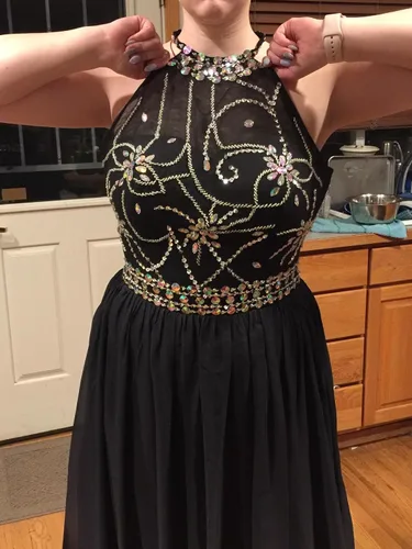 Vista 6 de Kivary Vestidos de noche largos de gasa degradado con cuentas transparentes halter, Ombre