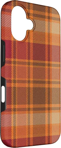 Vista 3 de iPhone 16 Vintage Halloween Naranja Rojo Plaid Otoño Calabazas Caso