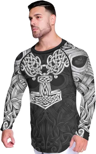 Vista 4 de Camiseta de compresión Viking de manga larga para capa base, ajuste de rendimiento, MMA BJJ, tela elástica