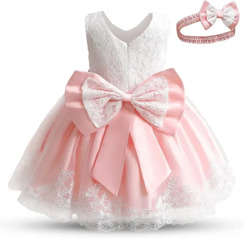 Vista 7 de NNJXD Vestido de Princesa de Tul con Flores para Niñas Pequeñas y Bebés Niña #Rosa claro
