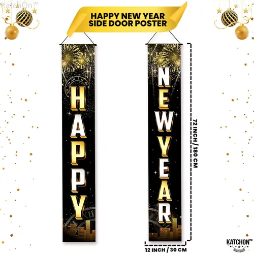Vista 2 de KatchOn, Cartel de puerta de feliz año nuevo, 72 x 12 pulgadas, pancarta de feliz año nuevo para decoraciones de Año Nuevo 2026 Decoraciones NYE