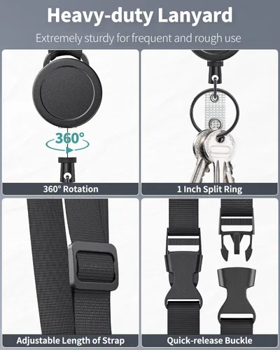 Vista 4 de Uniclife Cordón retráctil ajustable resistente para el cuello con carrete retráctil para insignias, hebilla de liberación rápida y longitud