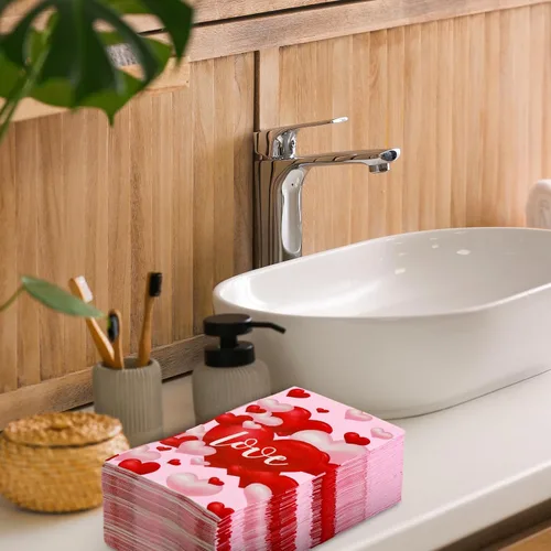 Vista 6 de AnyDesign - Paquete de 100 servilletas de papel desechables para el día de San Valentín, color rojo, rosa, corazón, globo, servilletas de papel