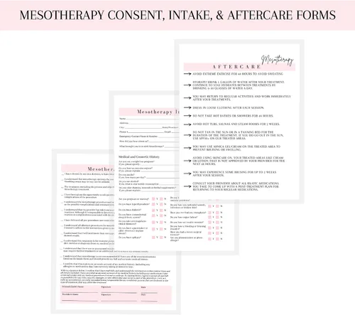 Vista 2 de Formulario de ingesta de mesoterapia, consentimiento y cuidado posterior Paquete de 75 Formularios A1 de 8.5 x 11 pulgadas Firma de clientes