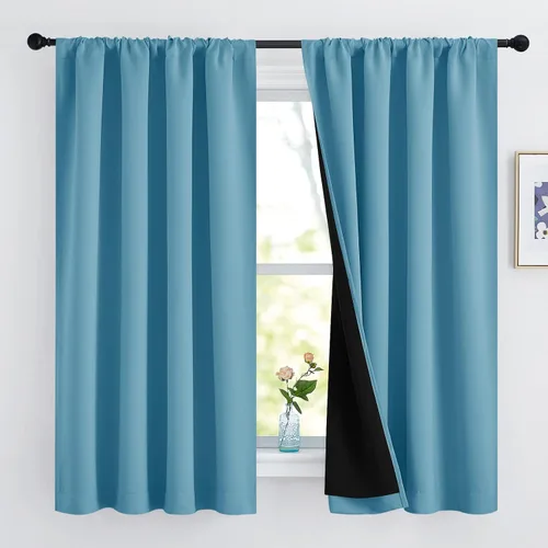 Vista 34 de NICETOWN Biscotti Beige 100% Cortinas opacas de 45" de largo para cocina, bolsillo con varilla para sótano completamente opaco, cortinas térmicas