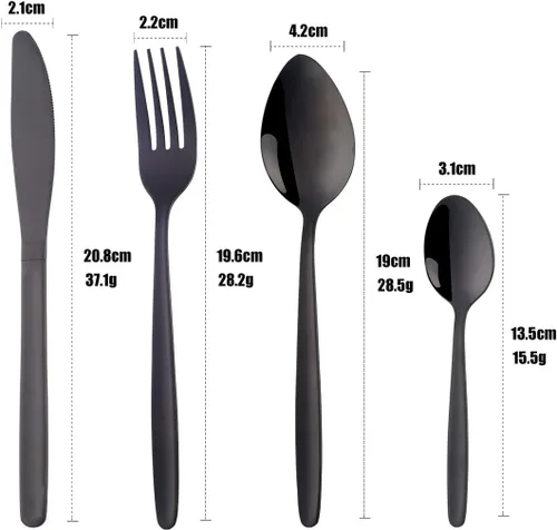 Vista 7 de BuyGo - Juego de cubiertos de 4 piezas, color negro, de acero inoxidable, portátil, para campamento, viajes, servicio para 1