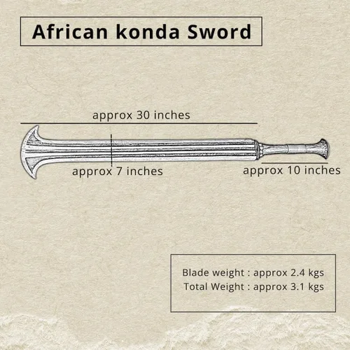 Vista 2 de Generic Espada Konda Ikakalaka hecha a mano, hoja de acero al carbono, antigua espada africana tradicional, espada de caza viene con funda de cuero