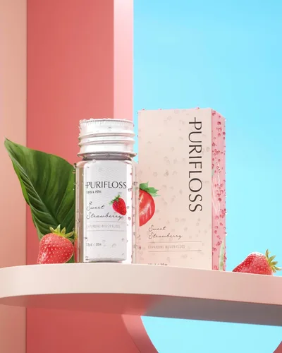 Vista 4 de Hilo dental tejido expansible de alta calidad, sin PTFE y PFAS, fresa dulce, ecológico, vegano, sin crueldad, recomendado por dentistas, apto