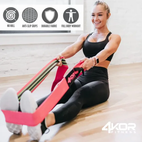 Vista 4 de Banda de resistencia de 4KOR Fitness, 50 x 3 pulgadas, hecha de tela cómoda antideslizante, perfecta para terapia física, yoga y construcción