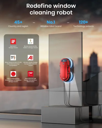 Vista 2 de BNZ Robot inteligente de limpieza de ventanas, limpiador de ventanas Twin Turbo con doble espray automático y múltiples sistemas de seguridad