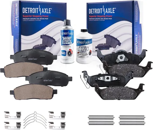 Vista 143 de Detroit Axle - Pastillas de freno para Ford F-150 99-03, 02 Lincoln Blackwood, Pastillas de freno de cerámica delanteras y traseras con repuesto