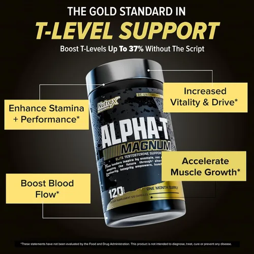 Vista 2 de Nutrex Research Soporte de testosterona Alpha-T Magnum para hombres Suplemento anabólico con Tongkat Ali, Fadogia Agrestis, Shilajit y Ashwagandha