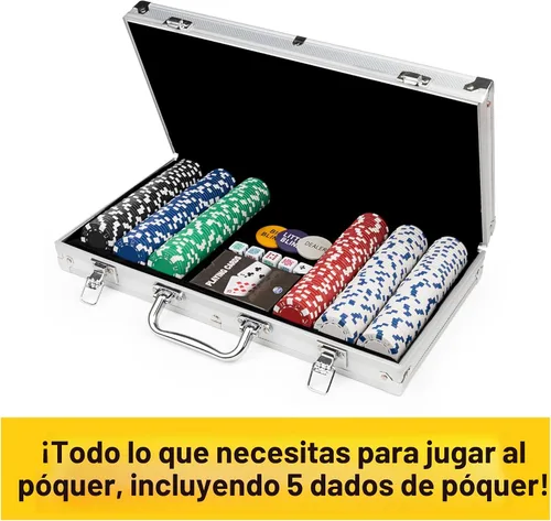 Vista 5 de Spin Master Games, Cardinal Classics, juego de póquer de 300 piezas con estuche de transporte de aluminio, fichas de peso profesional y dados