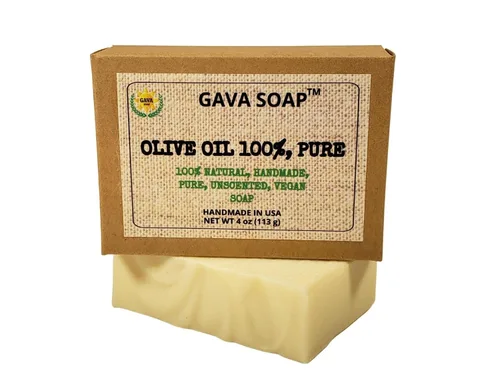 Vista 4 de Jabón vegano totalmente natural, hecho a mano, sin perfume. Aceite de oliva, 100% puro. Juego de 3 barras.