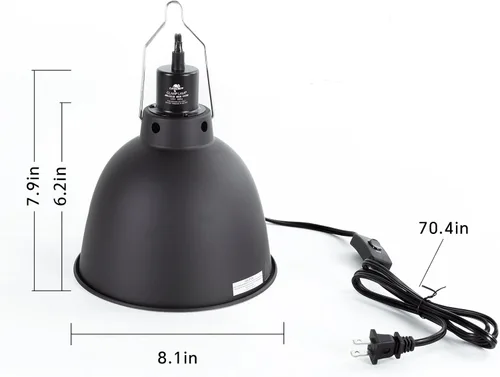 Vista 6 de Lámpara de reptil, lámpara de calor de reptiles de cúpula profunda de 8.1 pulgadas con interruptor, lámpara de terrario UVB para terrario UVB