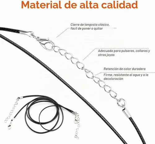 Vista 3 de EuTengHao 120 piezas de cordón para collar, collar encerado negro para hacer joyas, collares, pulseras (24 pulgadas de largo, 0.059 in de ancho)