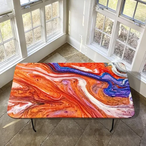 Vista 21 de XISUNYA Mantel de poliéster elástico con diseño de mármol, mantel rectangular de 24 x 36 pulgadas para mesa plegable de 3 pies, mantel ajustable