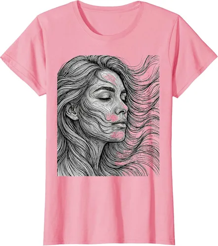 Vista 12 de Wild Hair in the Breeze Illustration T-Shirt Pink