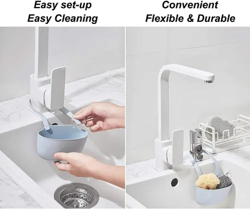 Vista 2 de Soporte de esponja para fregadero de cocina, organizador de esponja para fregadero de cocina, organizador de fregadero de cocina (azul)