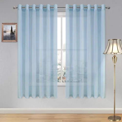 Vista 94 de DWCN Cortinas traslúcidas color verde frijol para sala de estar y dormitorio - Cortinas voile con aspecto de lino sintético con ojales en la parte