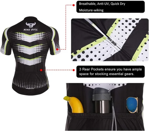 Vista 4 de Conjunto de camiseta de ciclismo para hombre, camiseta reflectante de secado rápido y pantalones cortos de ciclismo acolchados 3D, M