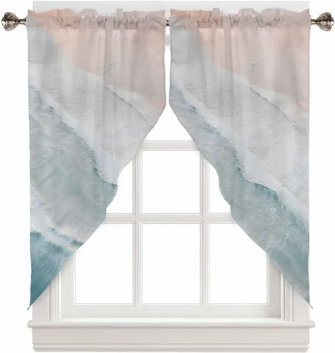 Vista 8 de Cenefas con festón a cuadros en blanco y negro para ventanas, cortinas de cocina estilo granja de 36 pulgadas de largo, juego de 2 paneles, cortinas
