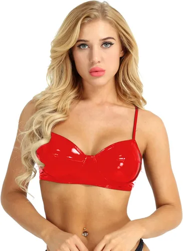 Vista 2 de CHICTRY Sujetador de mujer Top de cuero PU sin alambre Bustier Wetlook Crop Top Lencería Ropa