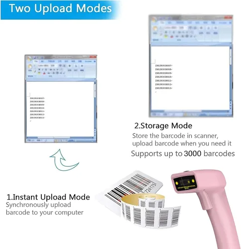 Vista 4 de symcode - Escáner de código de barras inalámbrico USB, lector de código de barras láser 1D de mano (inalámbrico de 2.4 GHz y cable USB2.0) Escáner