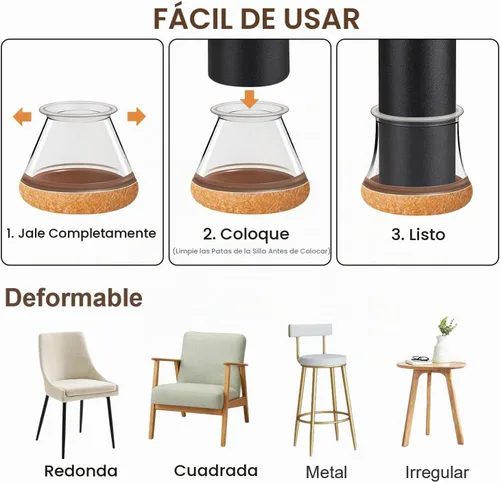 Vista 4 de OCONDA 20 Pcs Chair Leg Floor Protectors, Fit Diameter: 9/16" to 12/16" Transparente-20 piezas