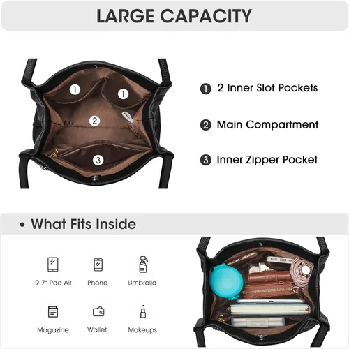 Vista 4 de Kattee Bolso de hombro de cuero genuino suave para mujer con cierre magnético superior