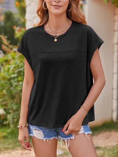 Vista 3 de Tankaneo Camisetas de gran tamaño para mujer, estilo casual, manga corta, cuello redondo, básicas