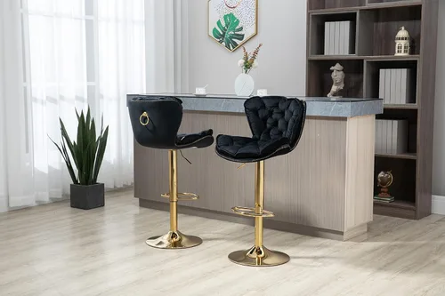 Vista 10 de SLEERWAY Juego de 2 taburetes de bar giratorios modernos para mostrador de cocina, sillas de bar de terciopelo, taburetes de bar dorados, taburetes